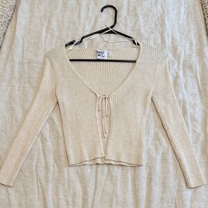 Princess Polly Beige Ribbed Tie-Front Crop Top